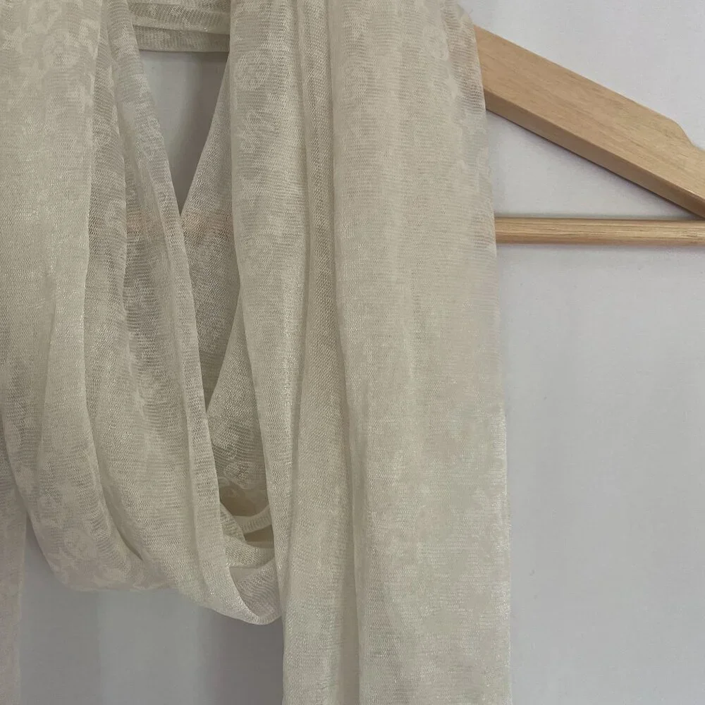 Sheer floral white scarf lightweight elegant delicate frilled design